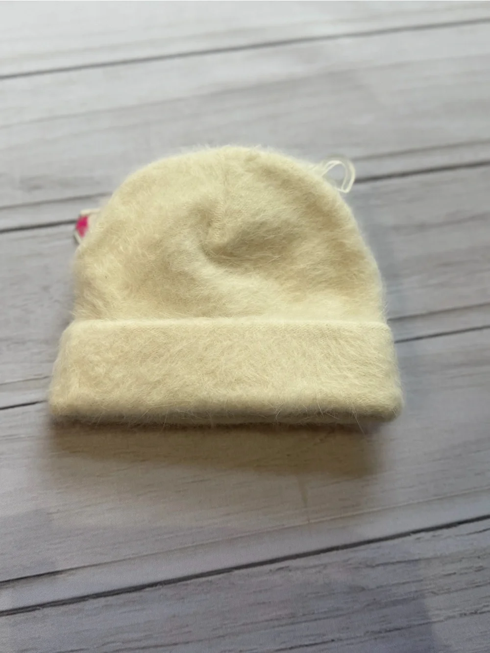 Vintage deadstock angora blend ivory cream infant cuffed hat & thumbless mittens